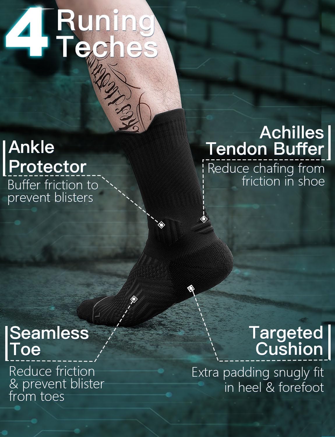 Thumbnail 4 de Juclise Compression Crew Running Socks with Coolmax Bamboo Viscose