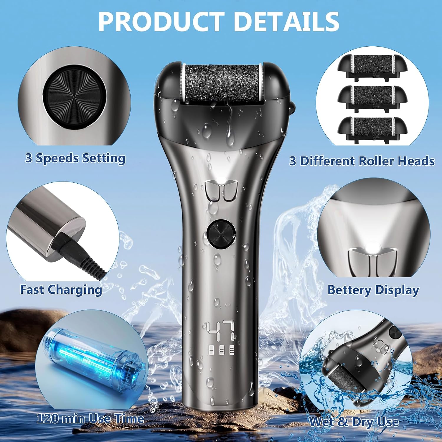 Detalle 2 de Lychico Electric Foot File rechargeable callus remover 🦶