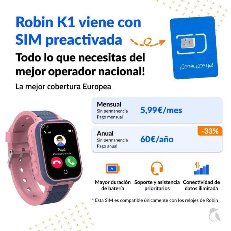 Detalle 2 de Robin K1: Reloj GPS para Niños con Llamadas y SIM preactivada, Rosa