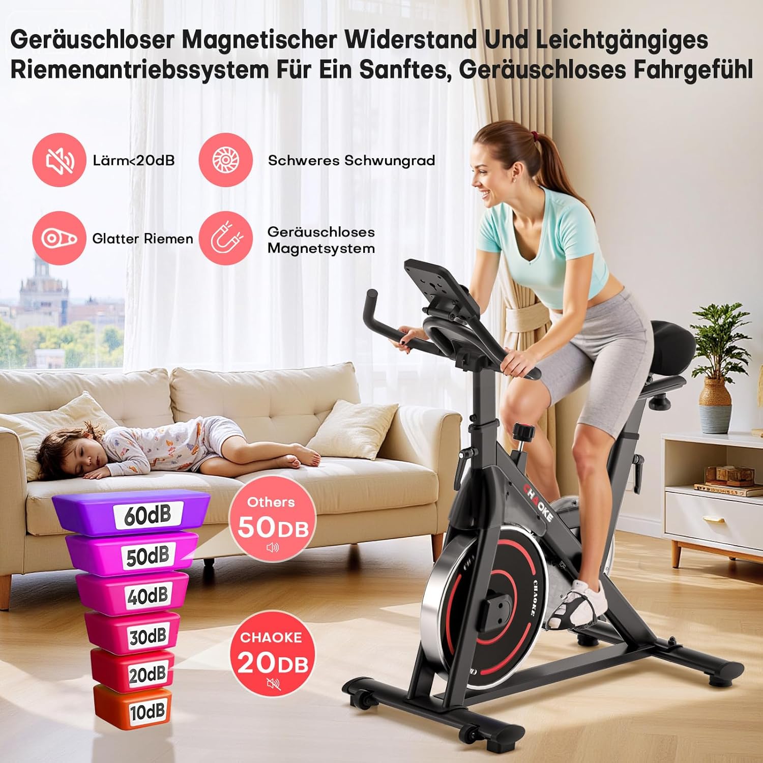 Thumbnail 3 de [UPGRADE] CHAOKE Heimtrainer Fahrrad mit App – leises, ergonomisch einstellbares Ergometer für Zuhause