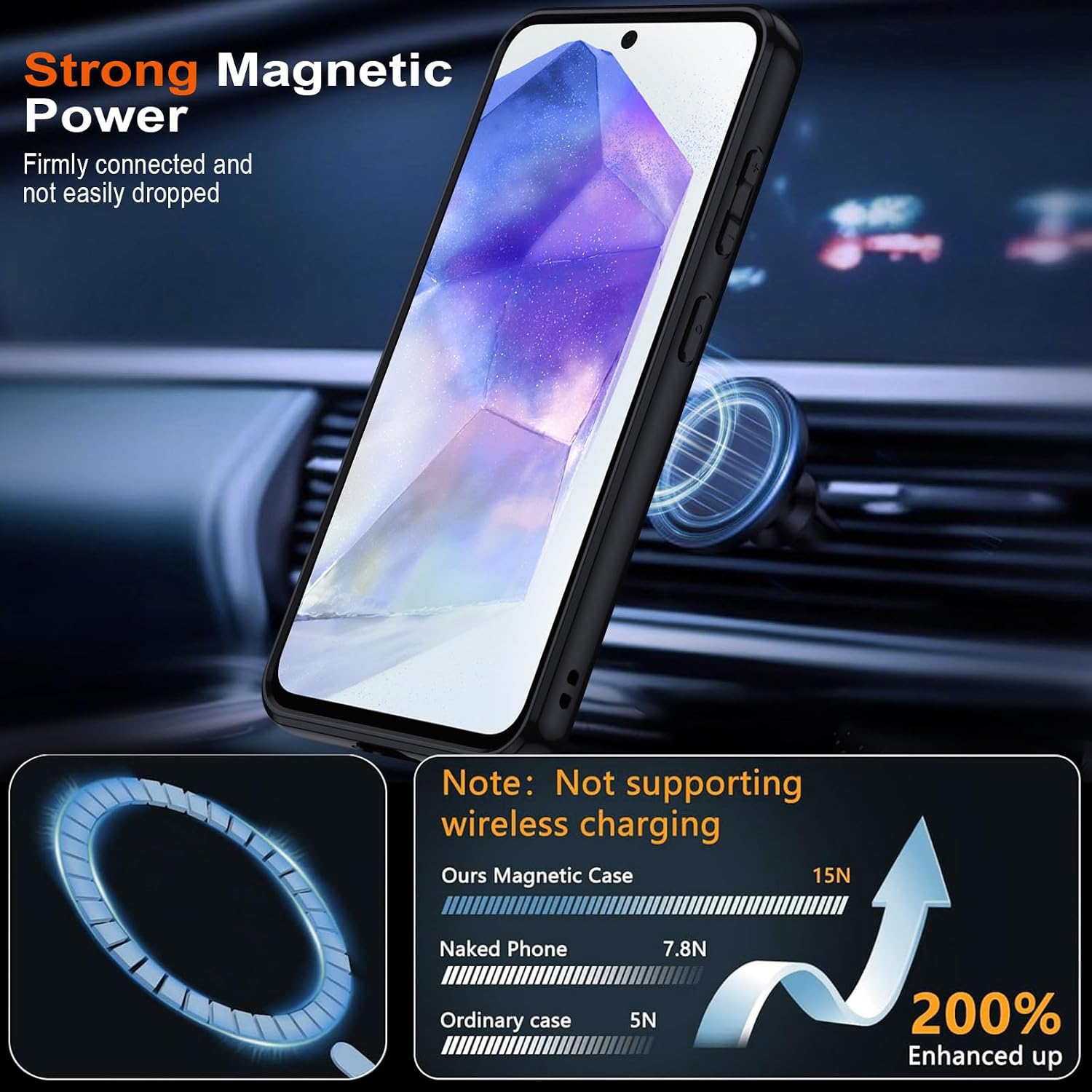 Detalle de Coque pour Samsung Galaxy A55 5G, étui translucide, 3 modes de support
