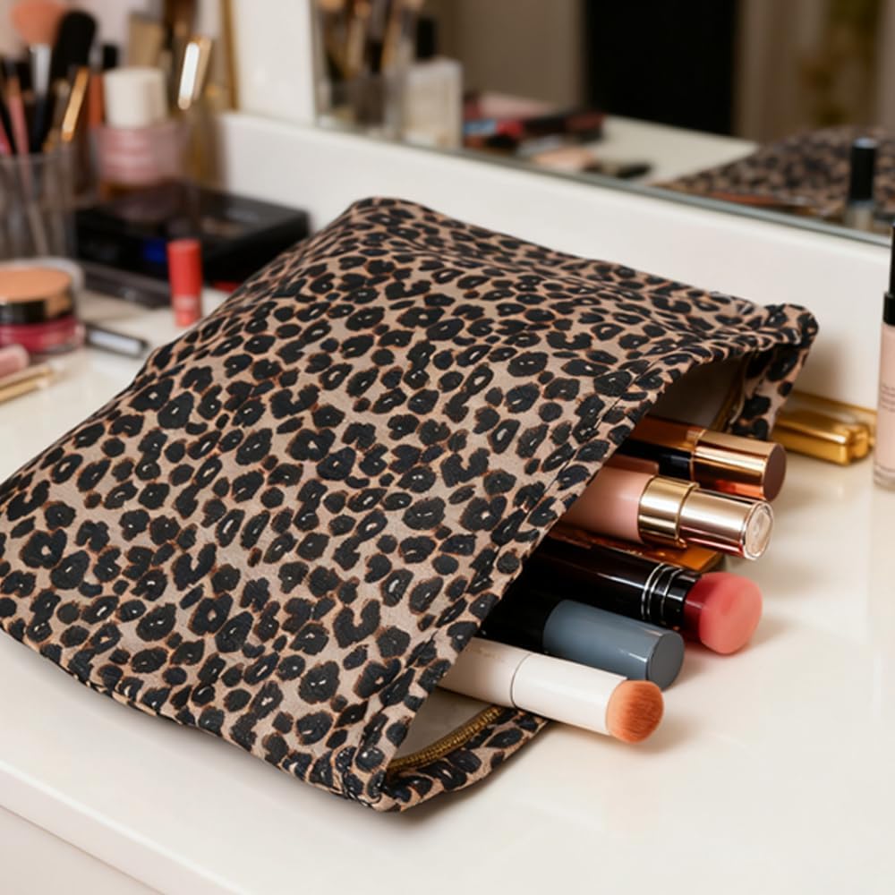 Detalle de Neikafan Leopard Print 3-Piece Cosmetic Bag Set: Large Canvas Toiletry Organisers for Travel