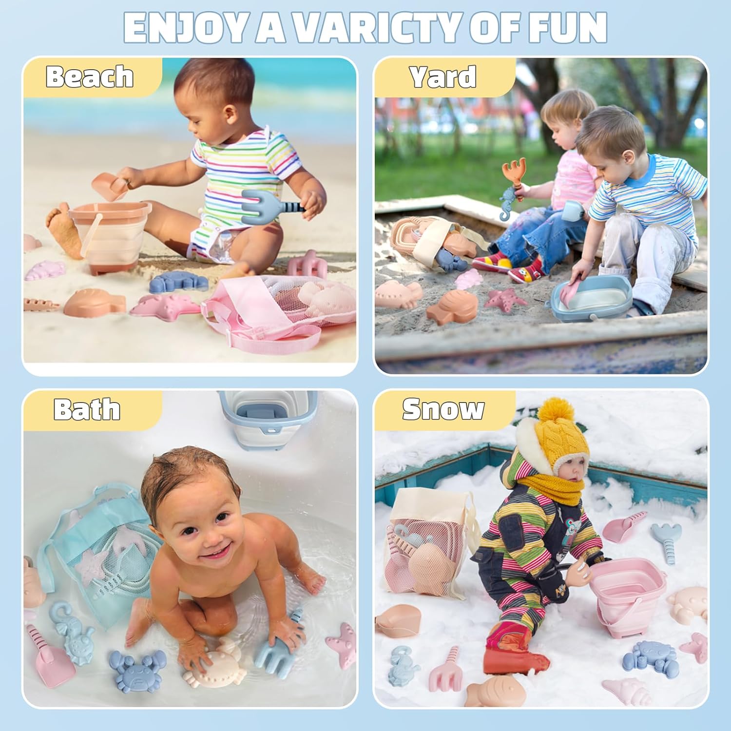 Thumbnail 6 de Dreamon Beach Toys Set for Kids (Ages 3–10) with Collapsible Sand Buckets, Molds, Shovels & Mesh Bag