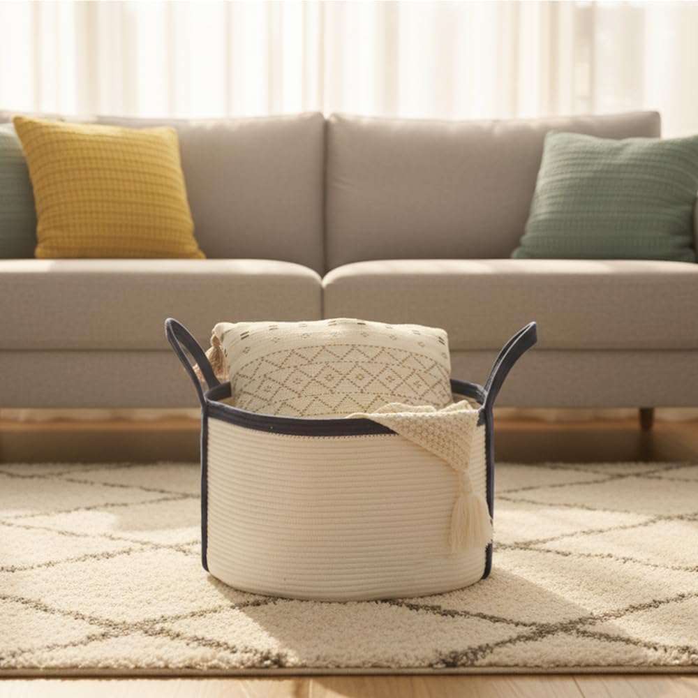 Thumbnail 3 de Danpinera 64L Large Cotton Laundry Basket with Handles – Round Woven Storage for Bedroom, Nursery and Living Spaces