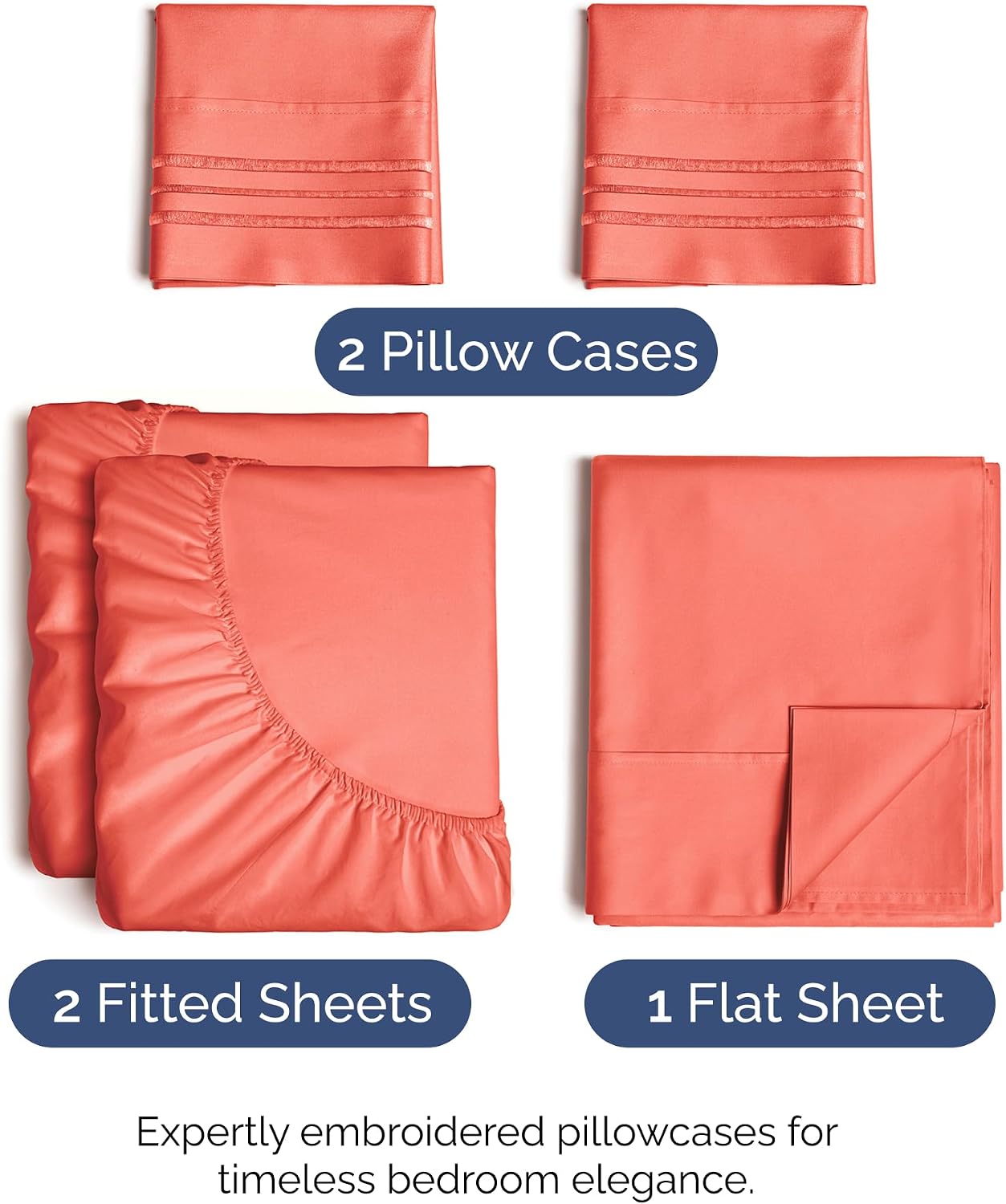 Detalle 2 de CGK Unlimited Split King 5-Piece Sheet Set, Coral Microfibre with Deep Pockets