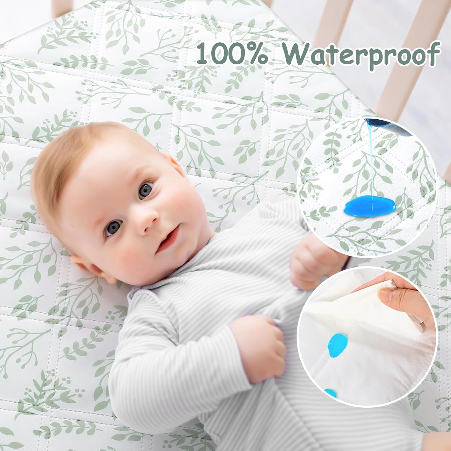 Detalle 2 de Yoofoss Waterproof Crib Mattress Protector, Quilted 2-Pack, 52" x 28