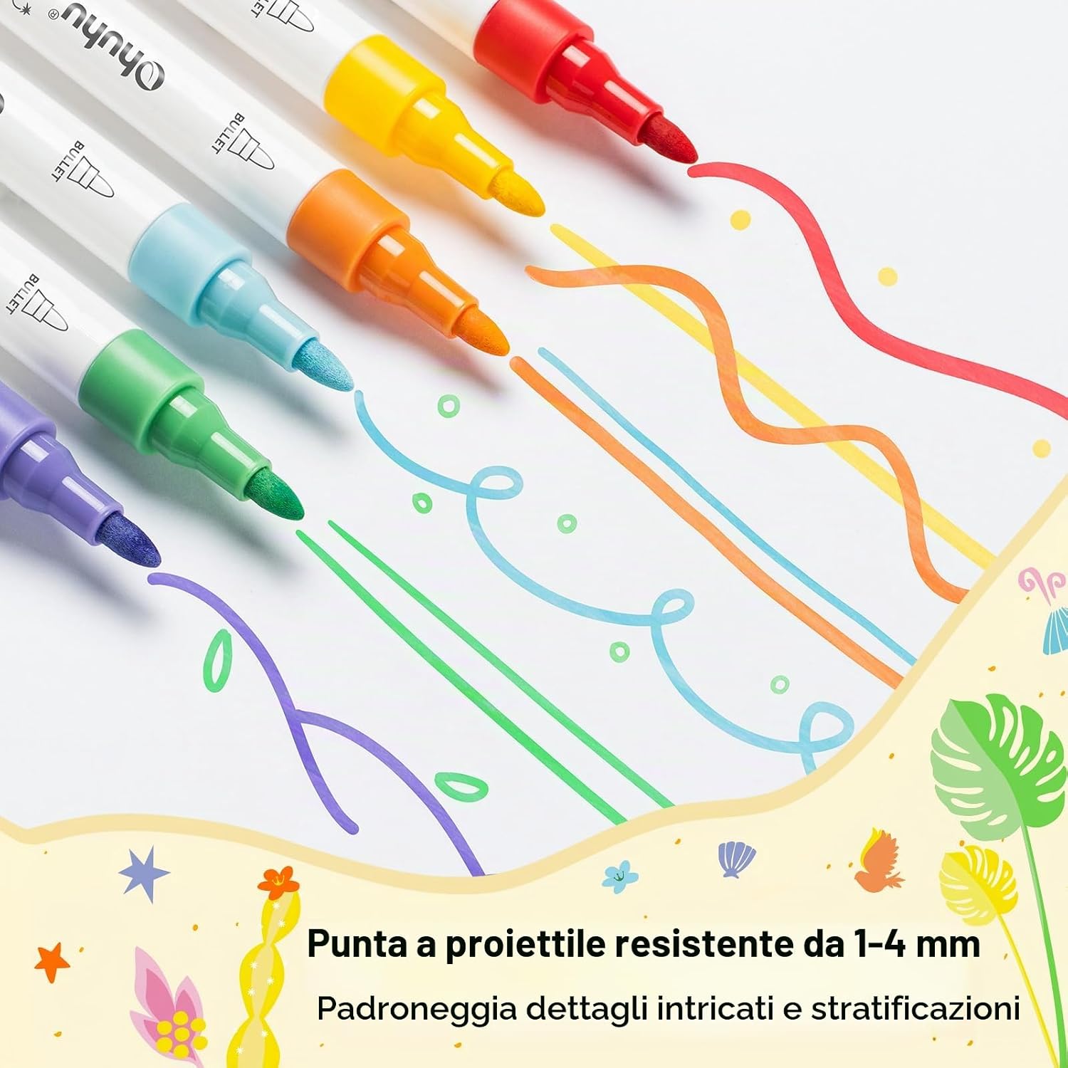 Detalle de Ohuhu Pennarelli acrilici con anima in cotone: 30 colori ad alta capacità