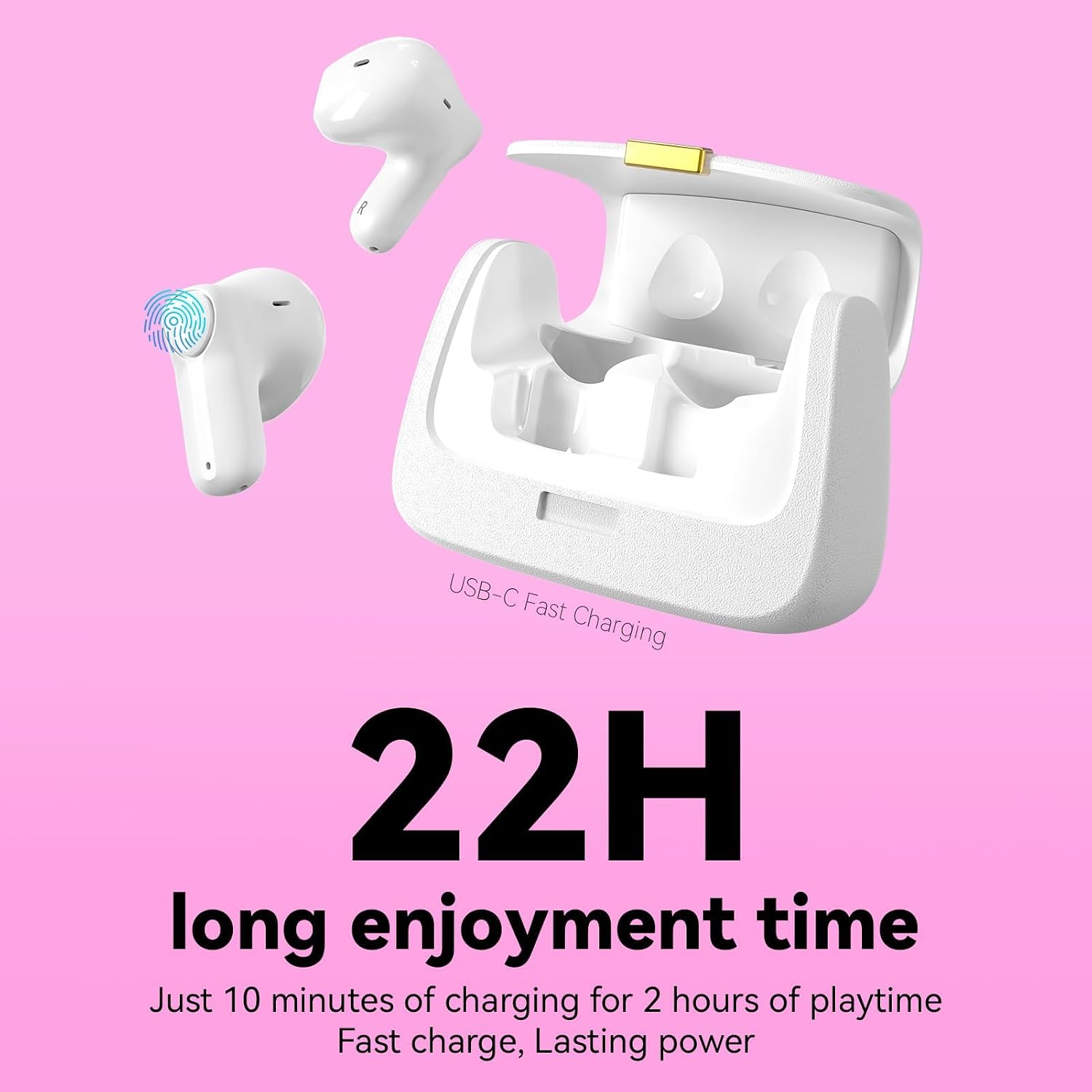 Detalle 2 de ANCwear Pearl White Wireless Earbuds for Women and Teens – Clean Girl Aesthetic with Handbag Case