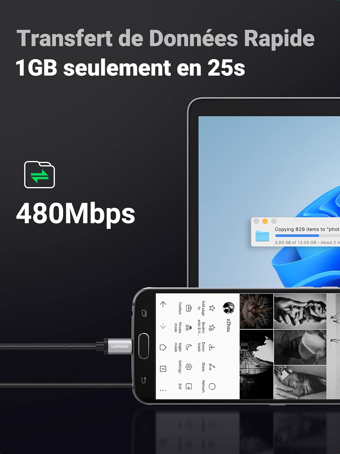 Thumbnail 3 de UGREEN Câble Micro USB 2M