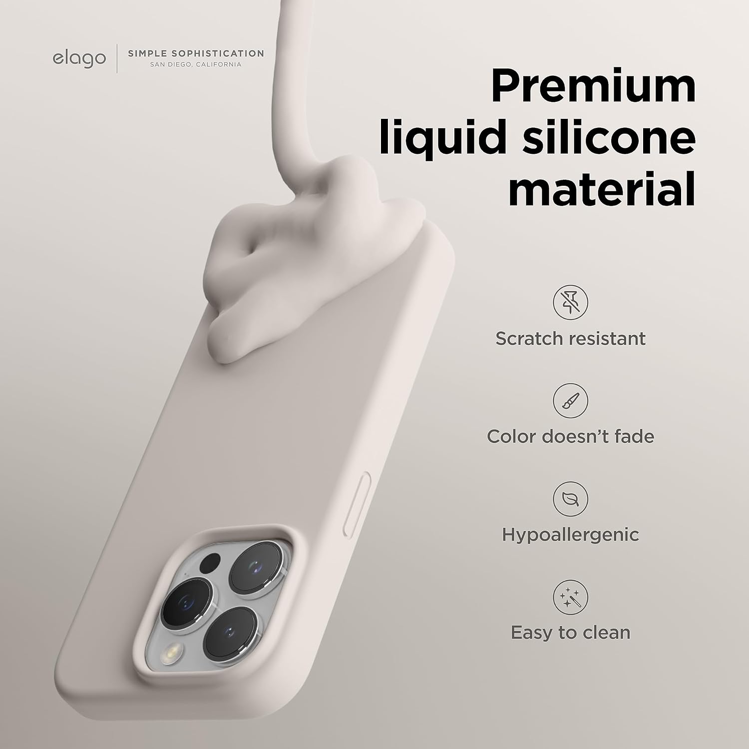 Thumbnail 2 de elago Liquid Silicone Case for iPhone 15 Pro (Stone) – full coverage soft-touch protective cover