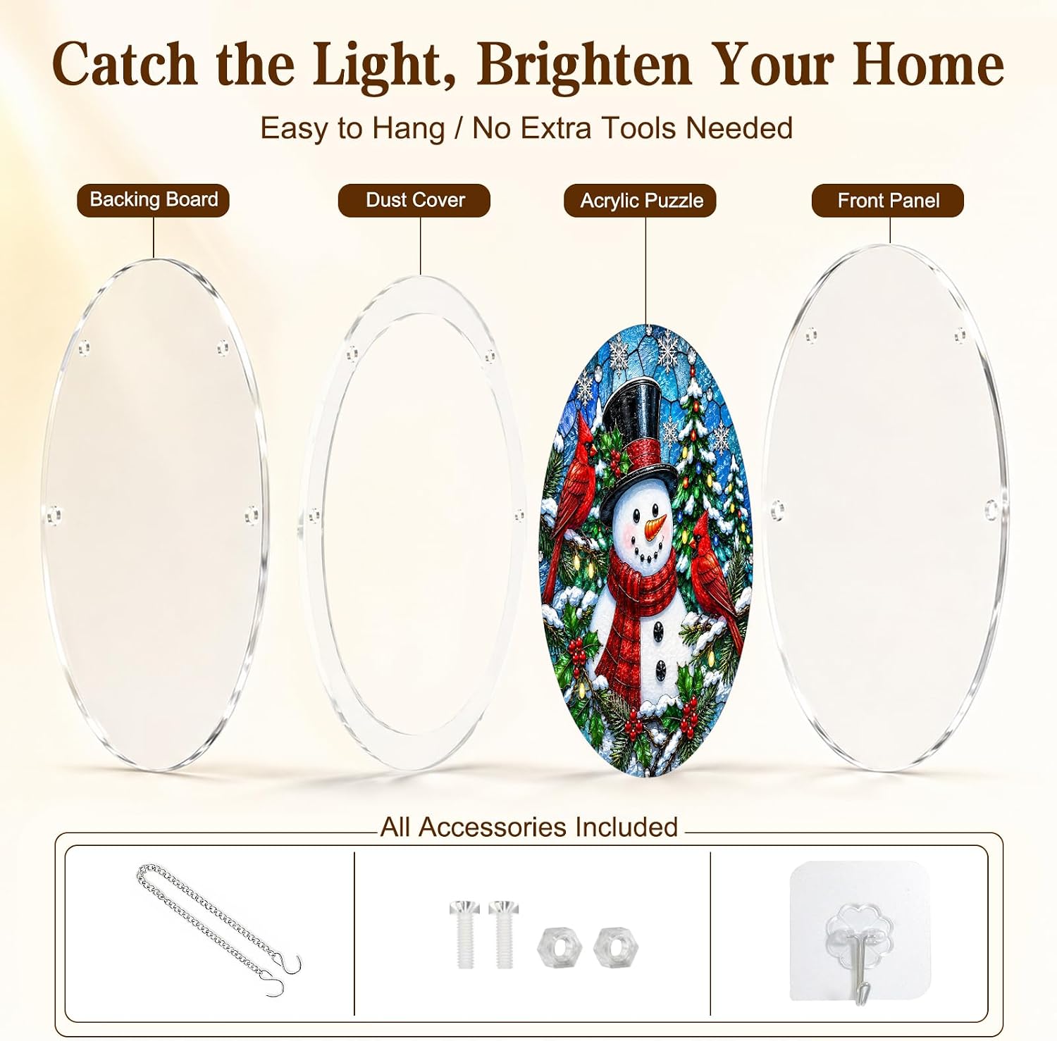 Thumbnail 4 de Bigwish Winter Snowman 9.8-Inch Acrylic Puzzle Suncatcher, 43 Pieces