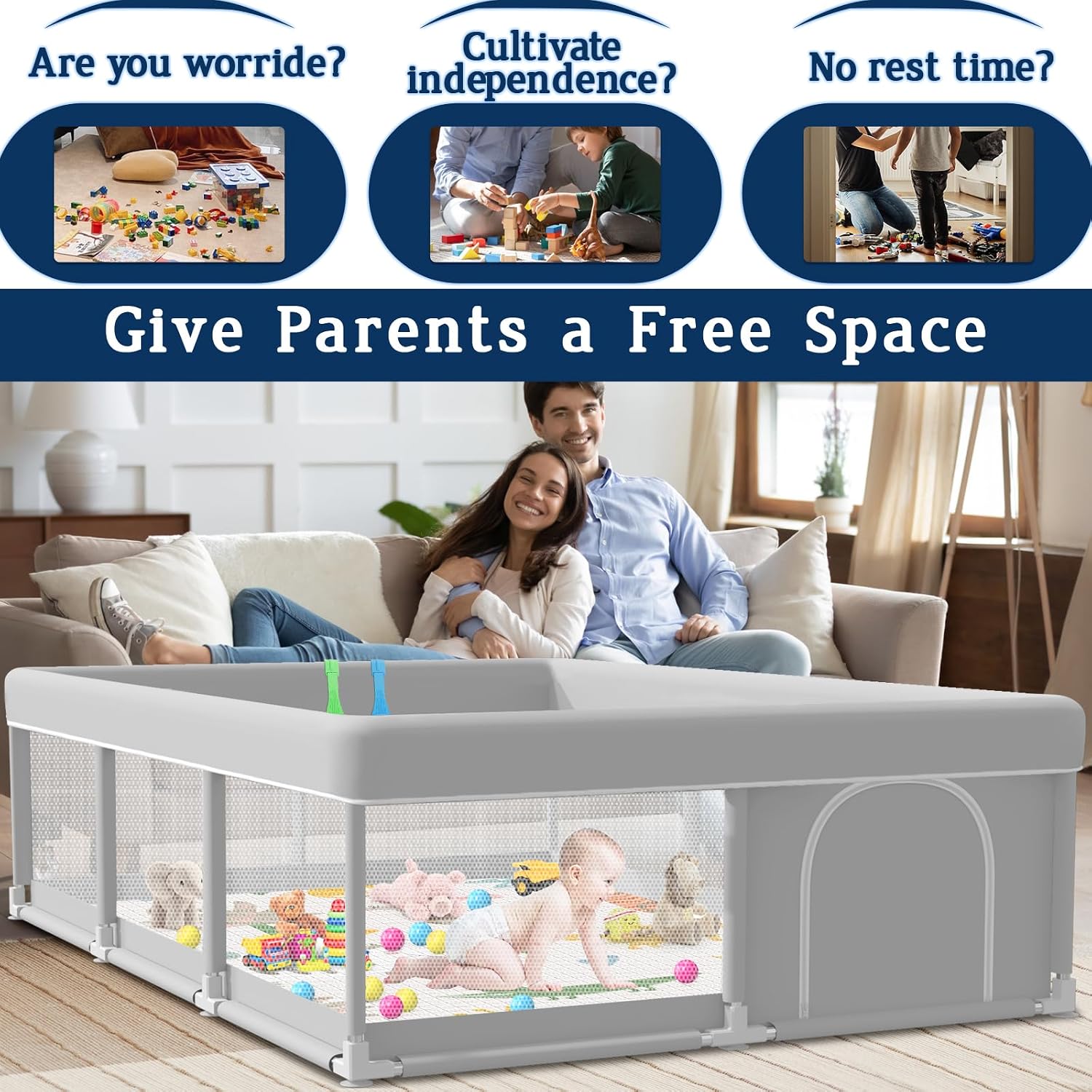 Detalle 2 de Baby Playpen with Mat, 74 x 50 Inches