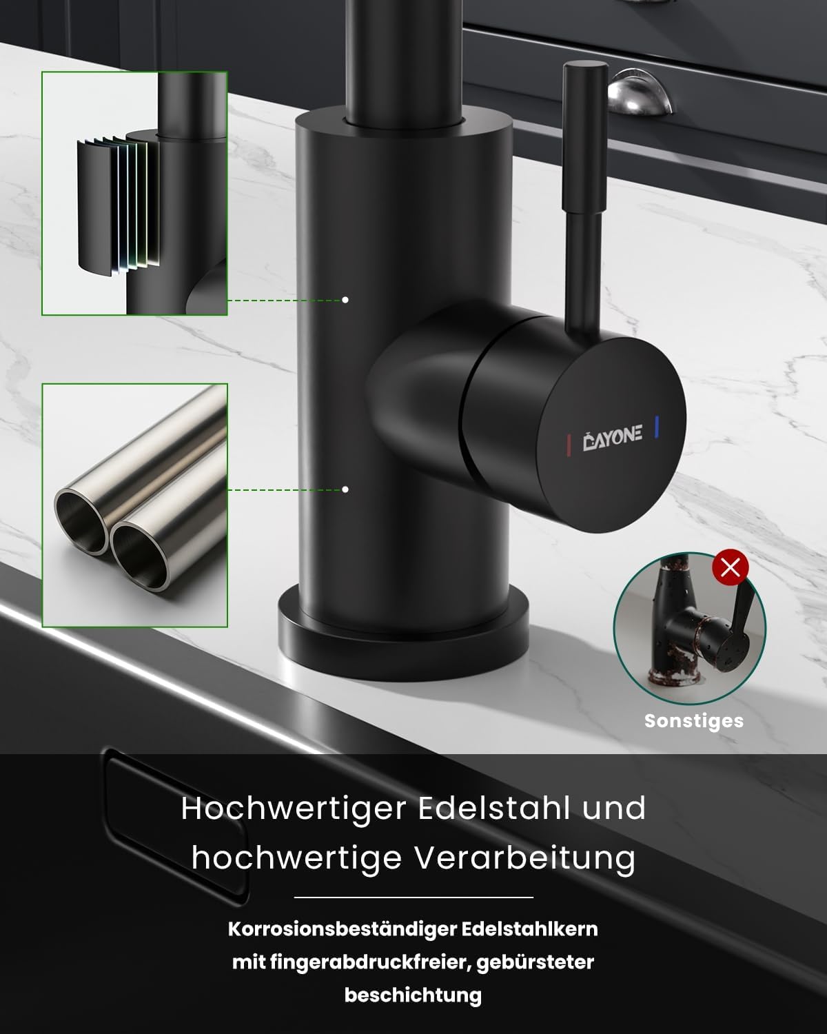 Thumbnail 6 de DAYONE Niederdruck-Küchenarmatur Schwarz 50 cm