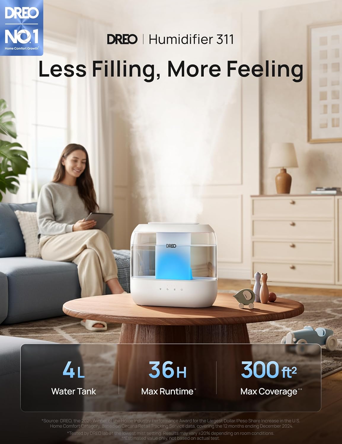 Thumbnail 1 de Dreo 4L Humidifier for Large Bedroom — 36H runtime