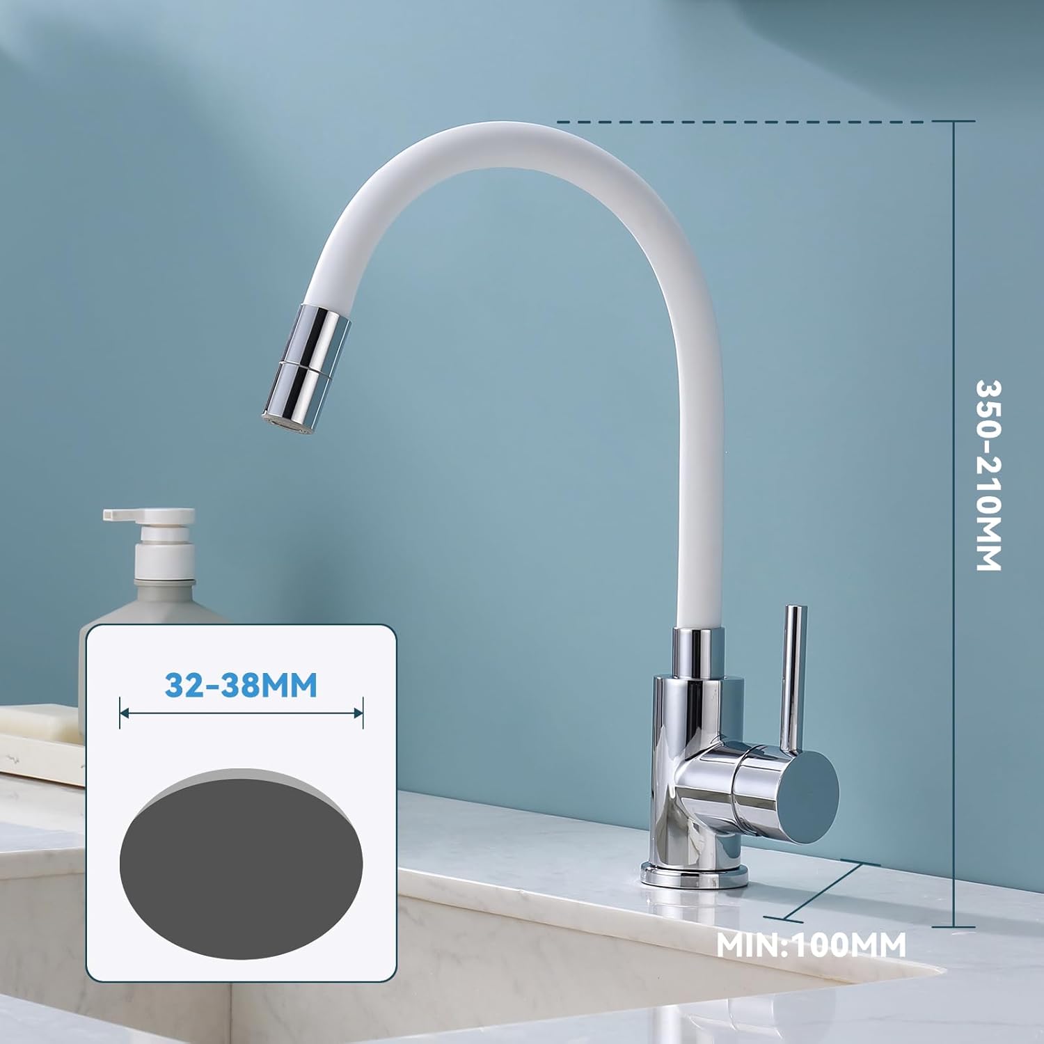 Thumbnail 6 de Wasserhahn Küche/Bad Flexibel – Hochdruck Küchenarmatur mit 2 Strahlarten, 360° schwenkbar (Edelstahl, weiß)