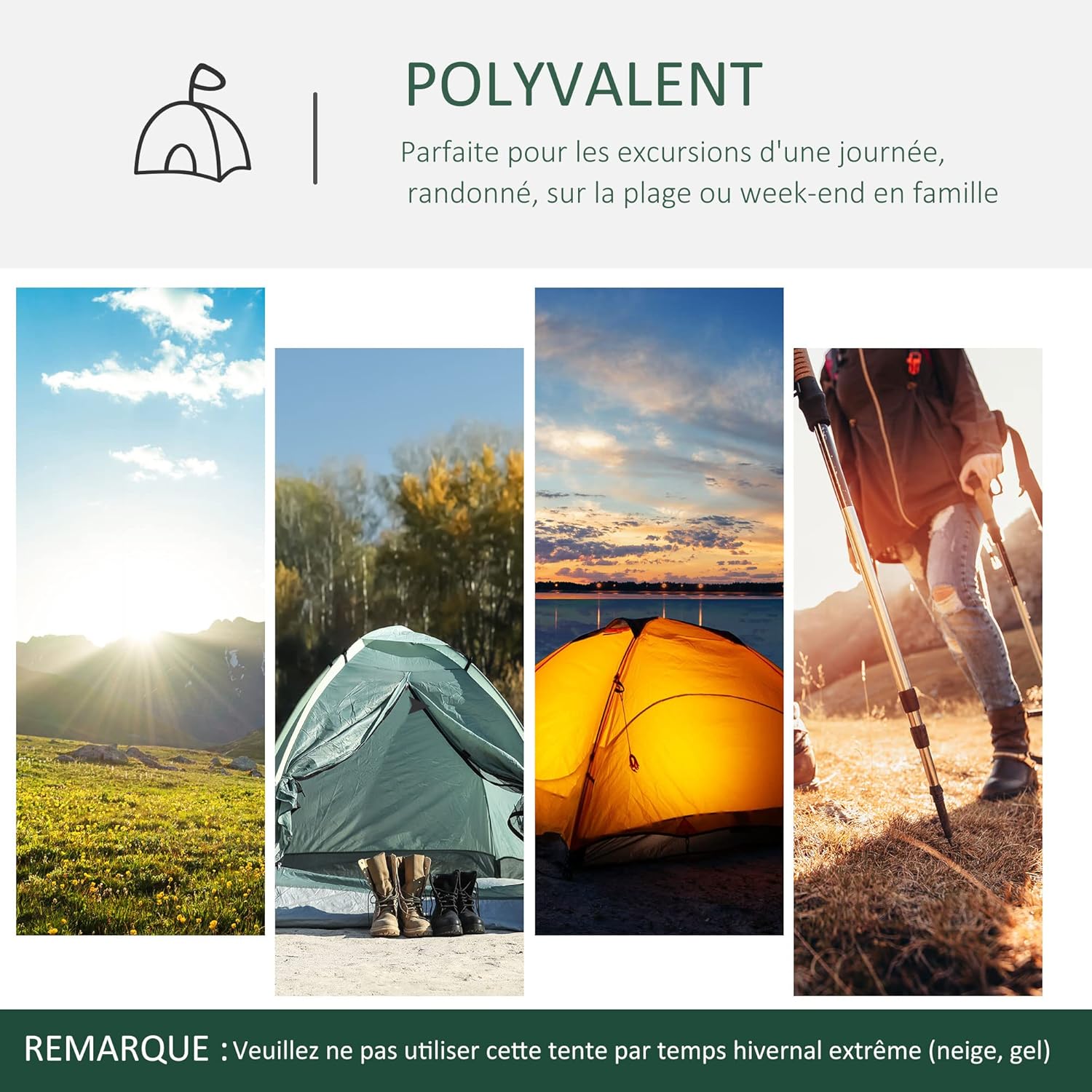 Thumbnail 5 de Outsunny Tente de Camping 2–3 Personnes, Tente dôme étanche légère et ventilée
