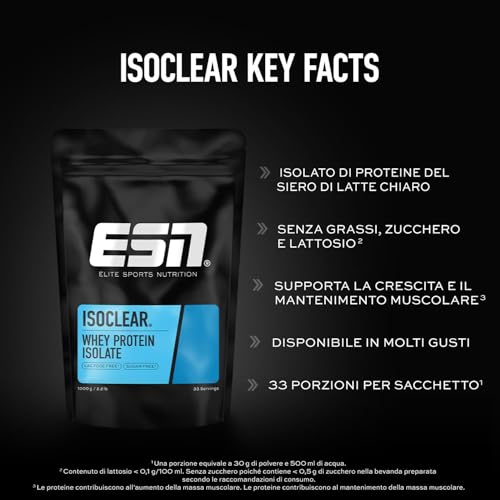 Detalle de ESN ISOCLEAR Whey Isolate Fragola e lime 1000 g – proteine chiare, gusto fruttato
