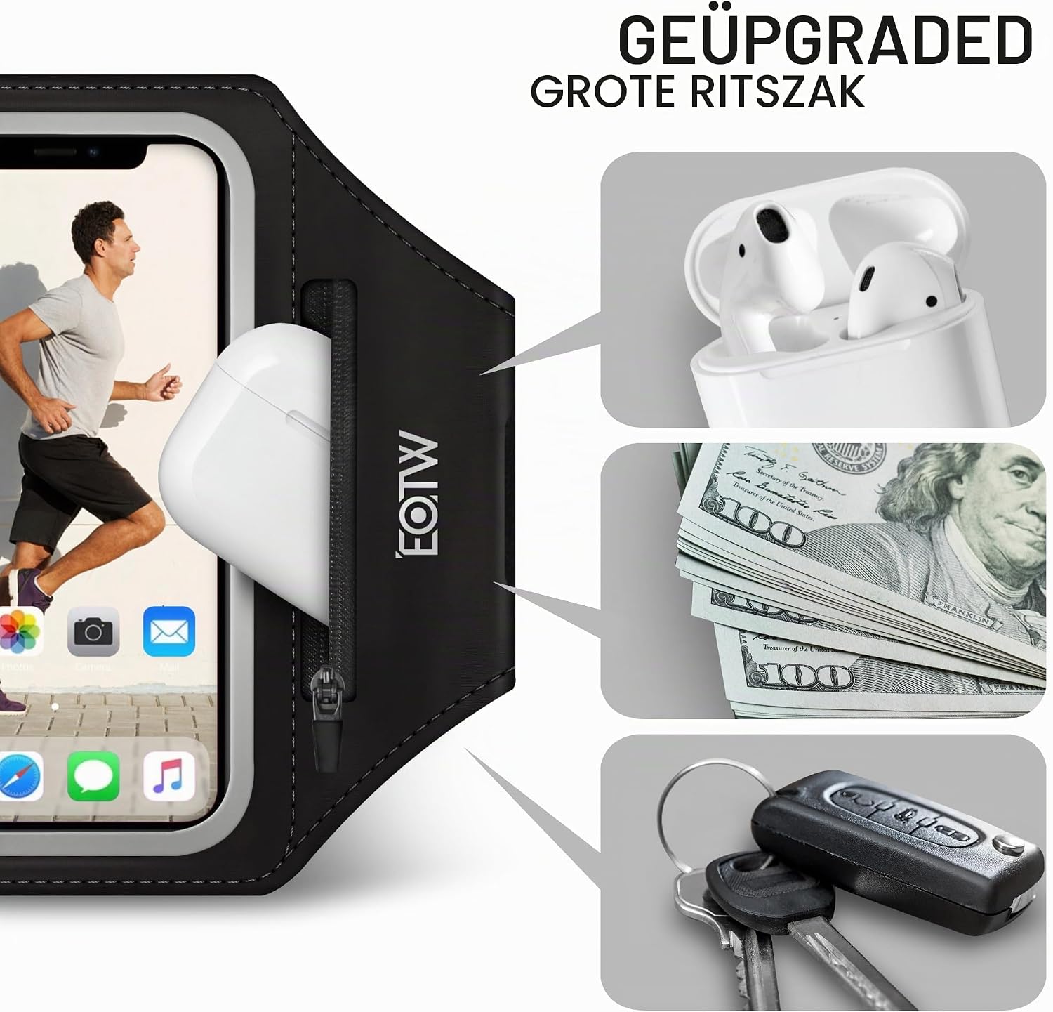 Detalle de EOTW telefoonarmband voor smartphone met ritsvak, reflecterende band en TPU
