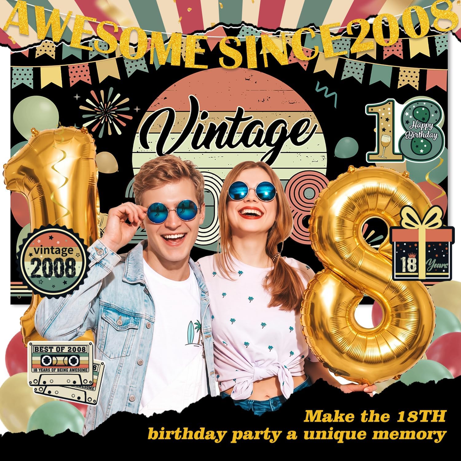 Thumbnail 6 de PLOZZY Vintage 18th Birthday Decorations, 47-Piece Set with Backdrop