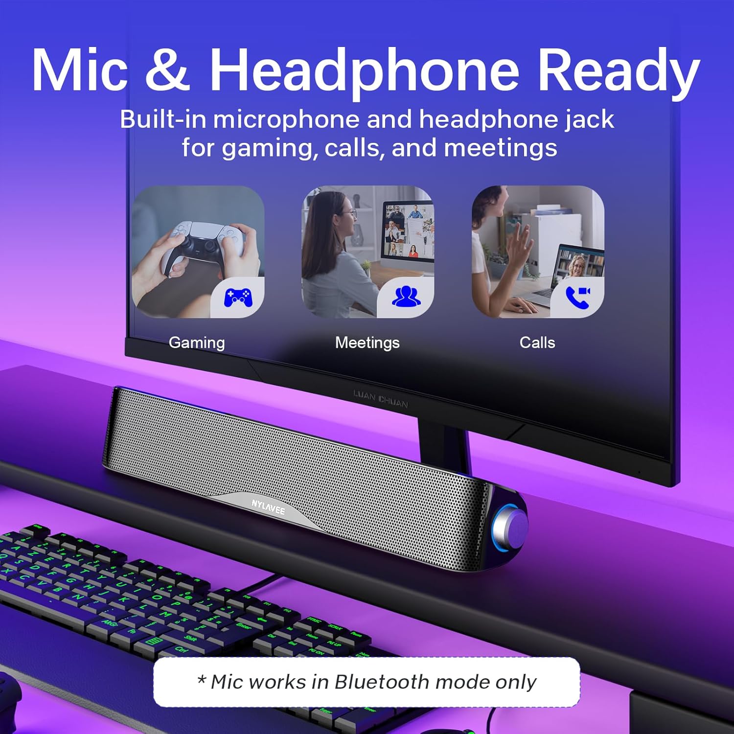 Thumbnail 4 de Nylavee Computer Speakers: Hi-Fi Stereo Sound Bar with Bluetooth, USB Power, and Built-in Mic