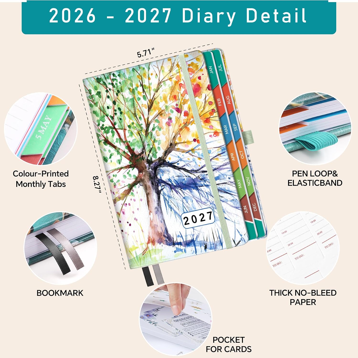 Thumbnail 1 de Academic Diary 2026–2027 Day per Page A5 (5.9" × 8.5"), Tree of Life