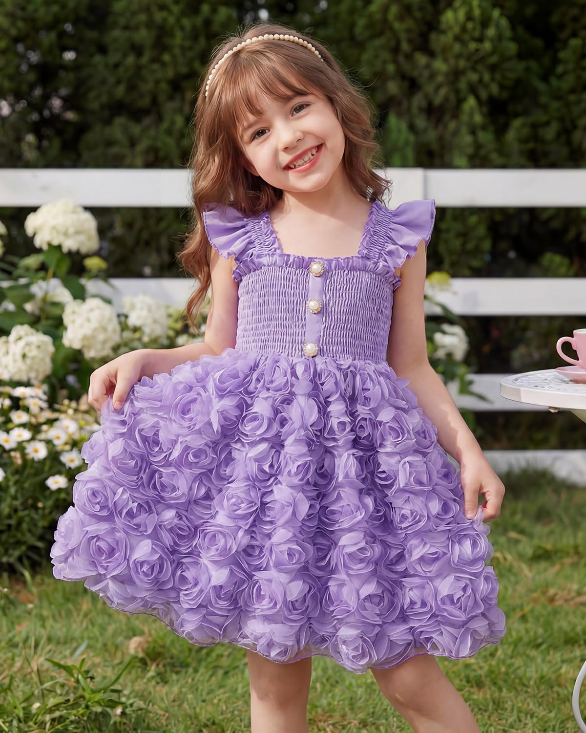 Thumbnail 1 de JiAmy 3D-prinsessenjurk voor meisjes met tule, bloemen en elastische taille