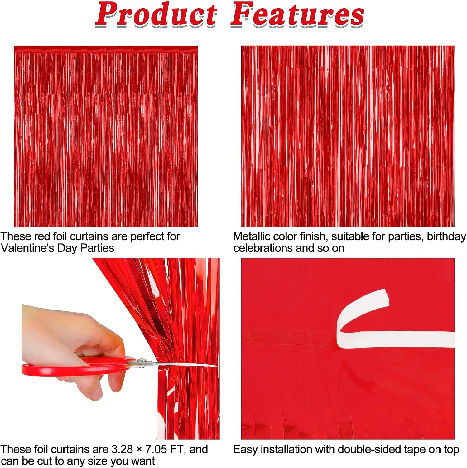 Thumbnail 3 de 2 Pack Red Tinsel Backdrop (3.28 ft x 7.05 ft) – Fringe Curtains for Valentine’s Day, Weddings, and More