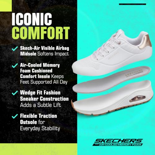 Thumbnail 4 de Skechers Donna Uno Shimmer Away Trainer - Bianco Durabuck e Rose Gold Duraleather/Mesh Tr 40 EU
