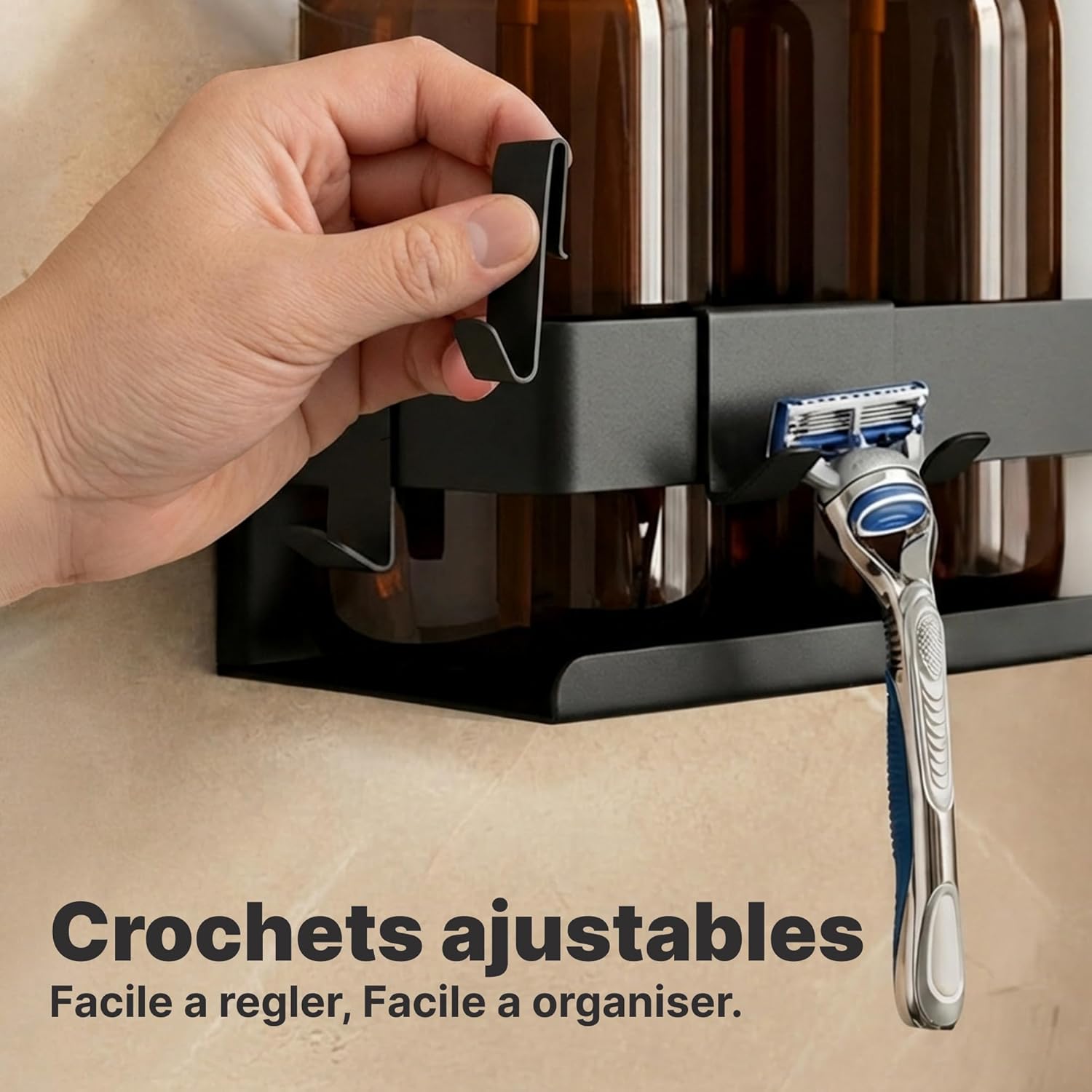 Thumbnail 6 de Minismus étagère douche sans percage – rangement durable avec barre de sécurité et crochets mobiles