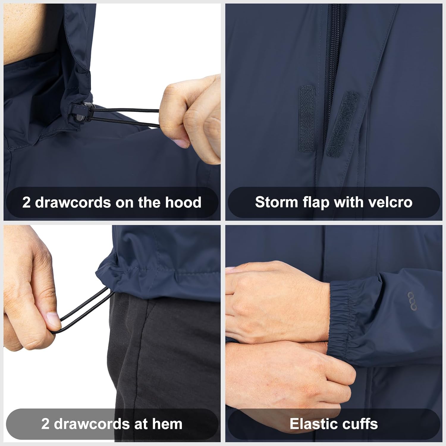 Detalle de 33,000ft Regenjacke Herren – Leicht, Wasserdicht und Packbar mit Kapuze