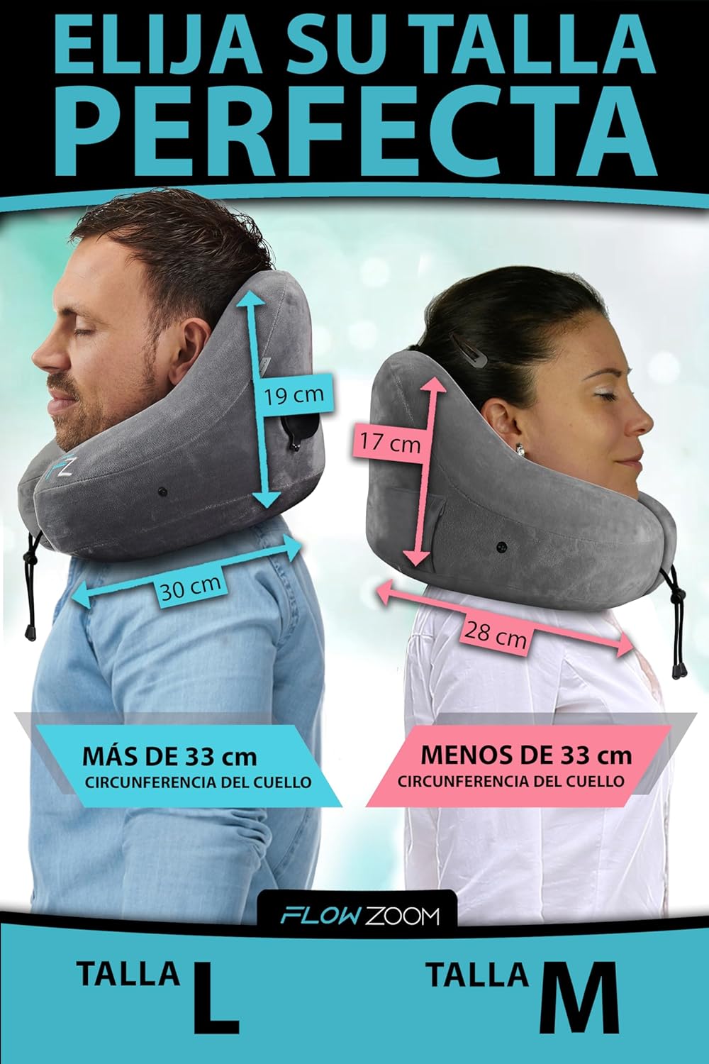 Thumbnail 4 de FLOWZOOM Almohada de Viaje Hinchable – Cojín de Cuello con Capucha