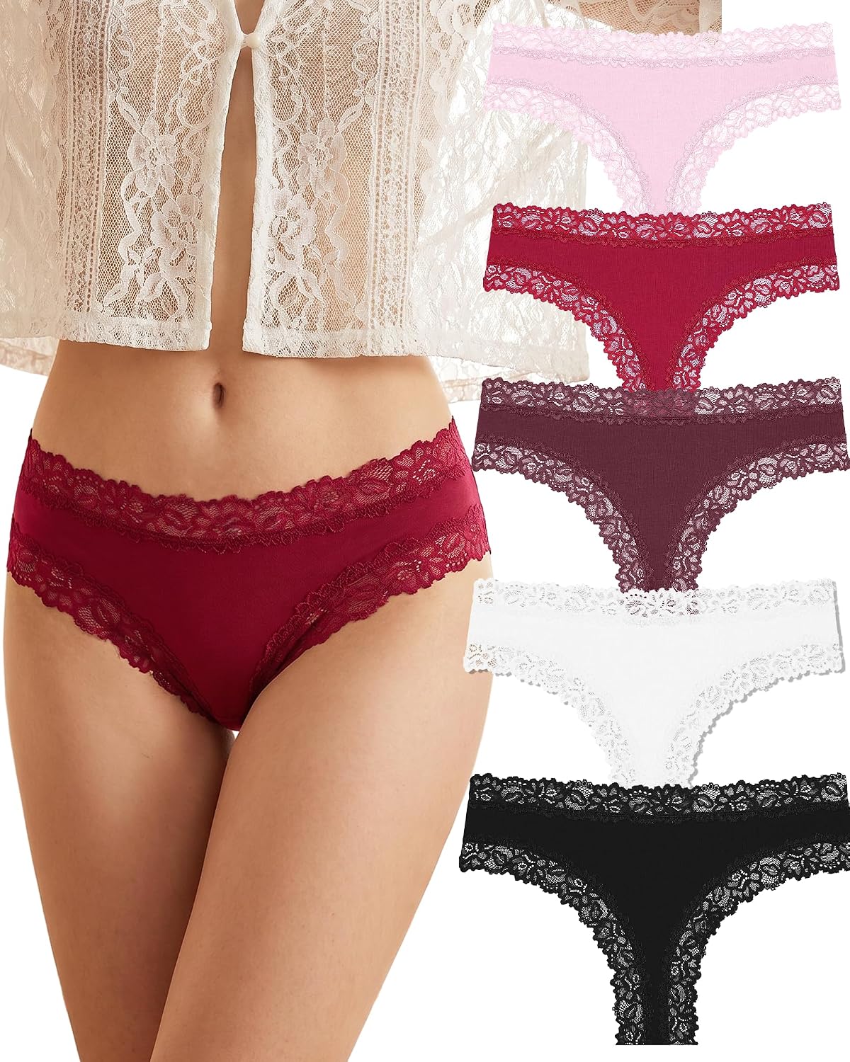 Thumbnail 6 de ALL OF SHE Damen-Unterhosen im 5er Pack aus Baumwolle mit Spitze (Brazilian, Hipster)