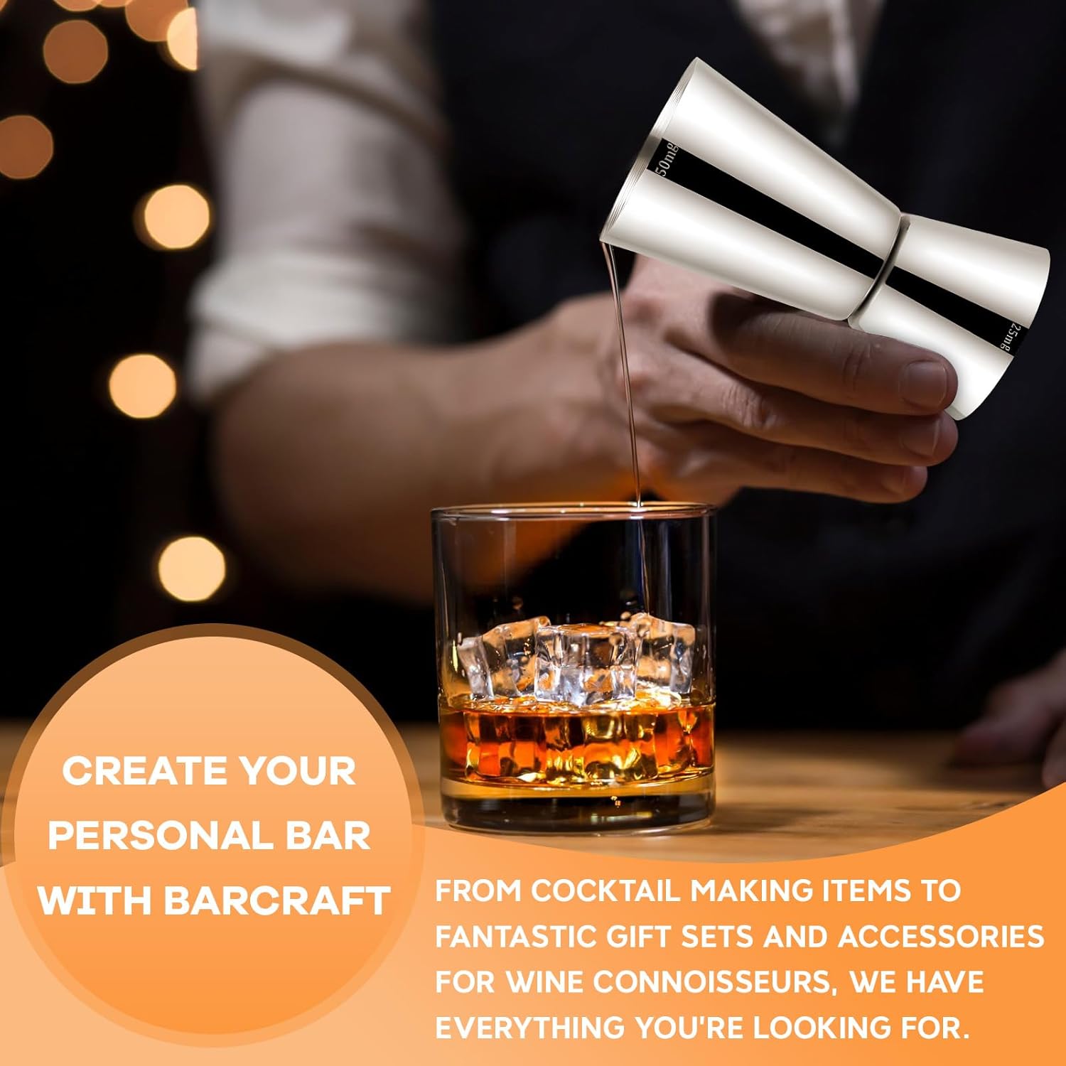 Detalle de Delgeo Premium Stainless Steel Cocktail Jigger Set (2 x 25/50 ml) – Precision Pouring for Home and Professional Use