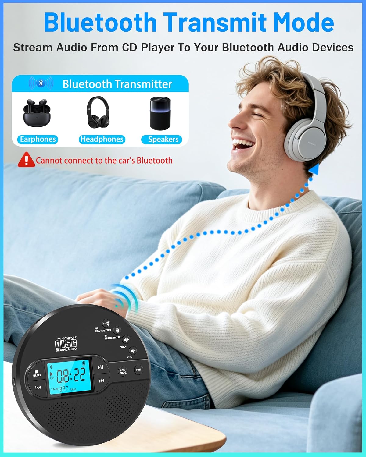 Detalle 2 de Sunoony Portable CD Player with 2000 mAh Battery