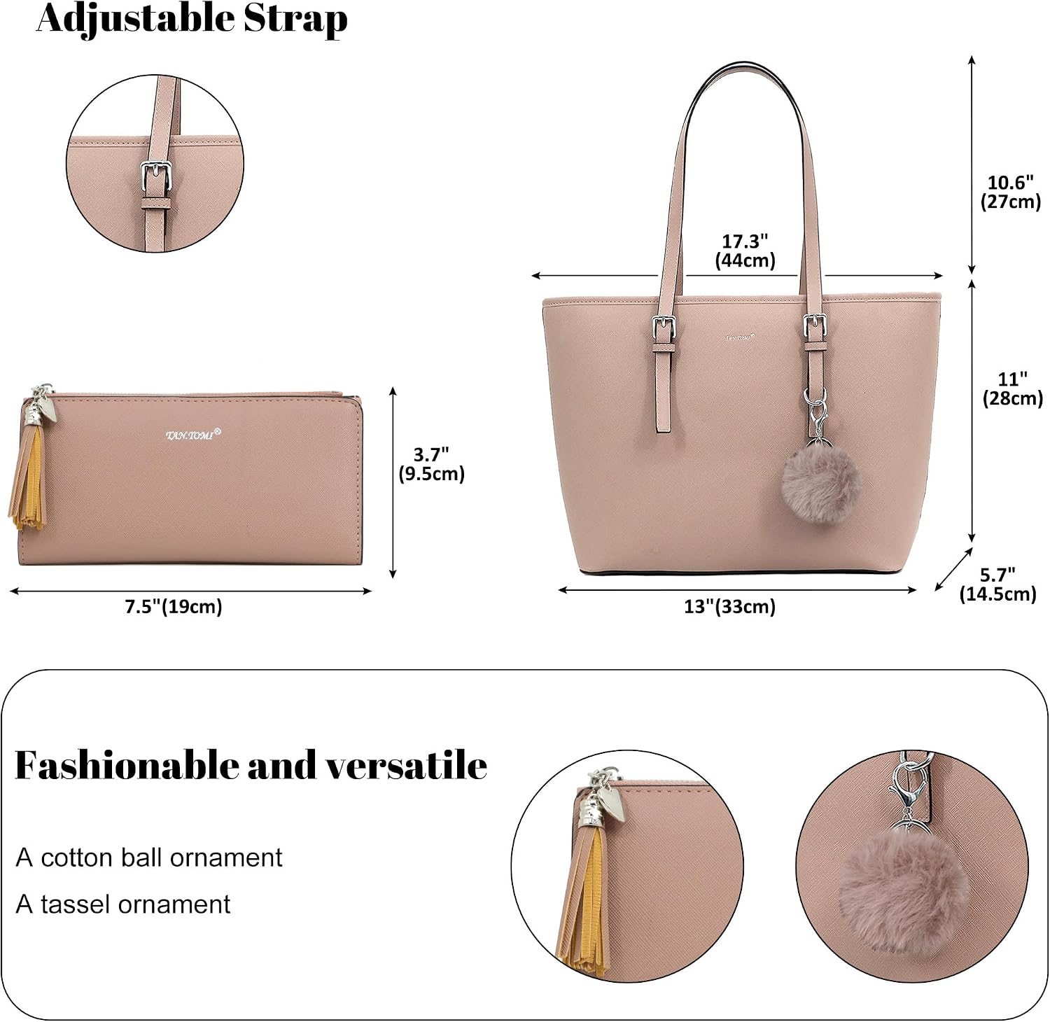 Thumbnail 2 de TANTOMI Women’s Tote Bag for 15.6-Inch Laptop with Detachable Wallet & Card Holder