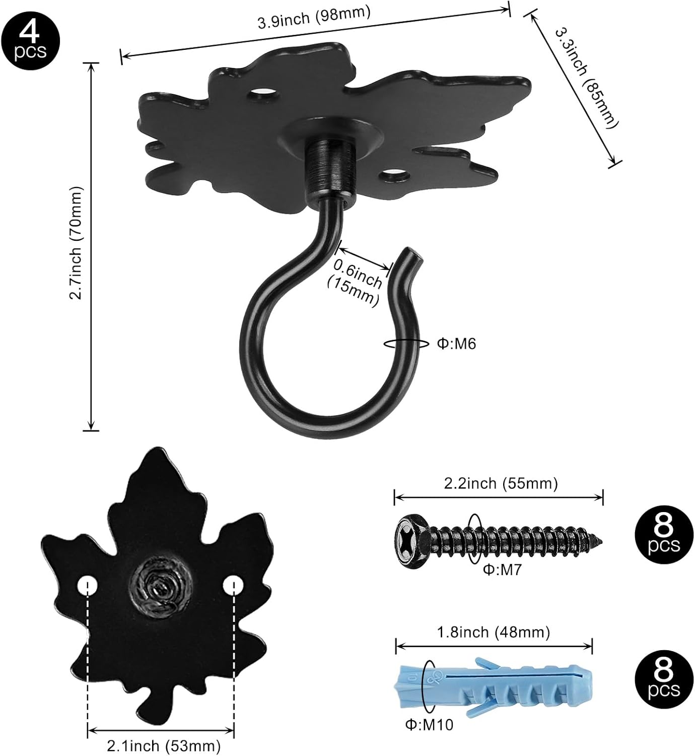 Detalle 2 de Dolibest Wandhaken Pflanze: 4er Deckenhaken aus Metall mit Ahornblatt-Design