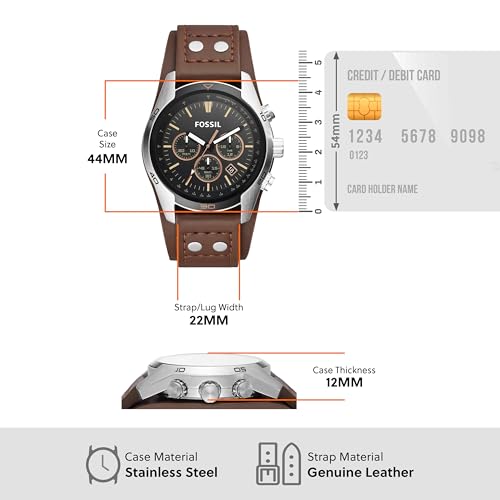 Detalle de FOSSIL Coachman Men's Quartz Watch CH2891 with Black Dial and Brown Leather Cuff
