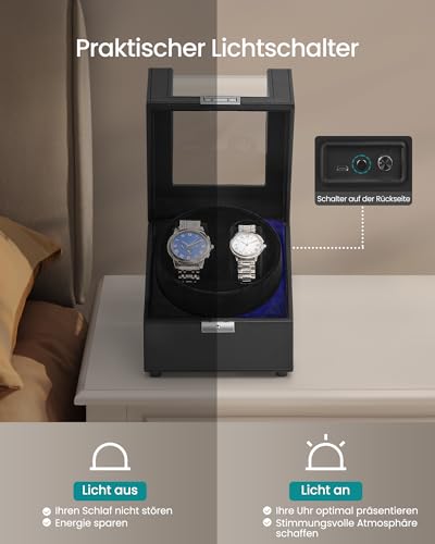 Thumbnail 3 de SONGMICS JWB031B01 Uhrenbeweger – 2 Uhren, Premium-Motor, USB-C, LED-Licht, Schloss