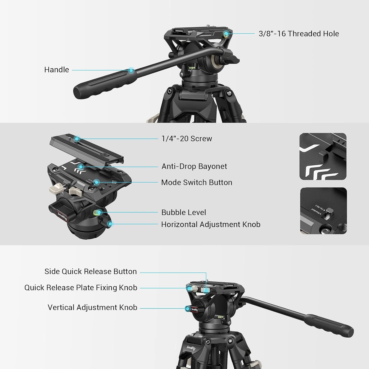 Detalle de SMALLRIG AD-01 trépied vidéo 186 cm