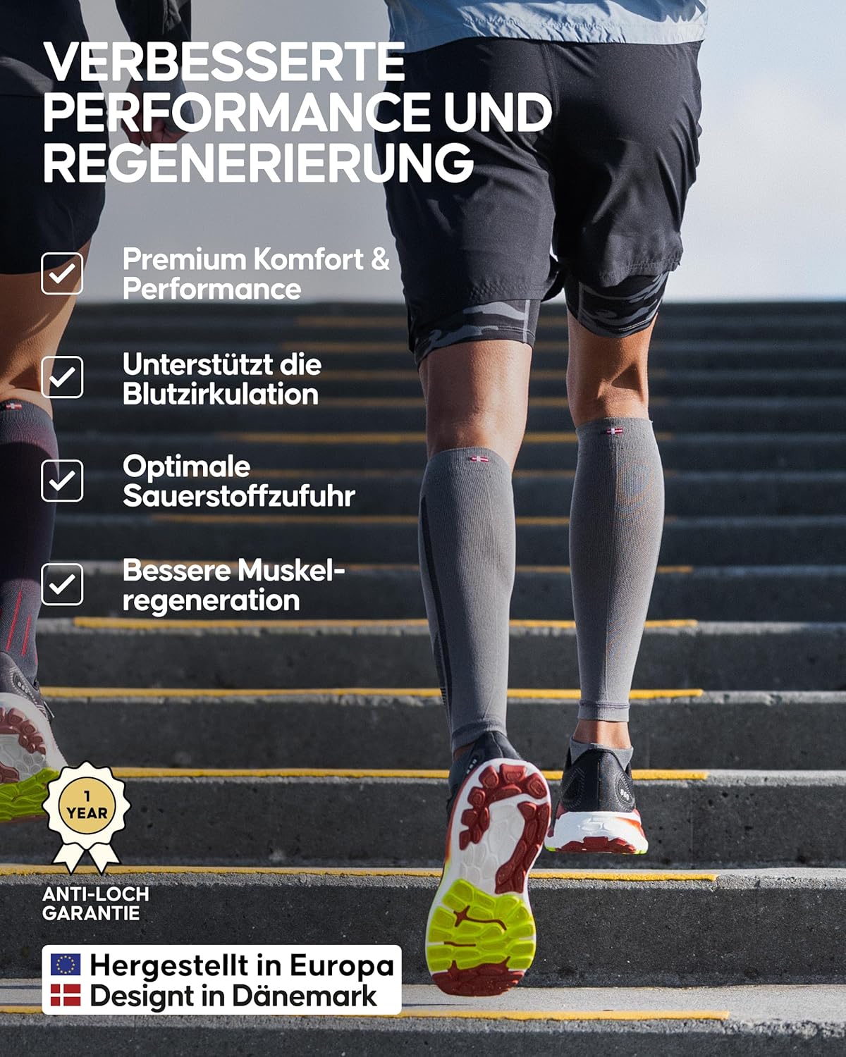 Detalle de DANISH ENDURANCE Waden-Kompressionsstrümpfe ohne Fuß | 21–26 mmHg, 1 oder 3 Paar