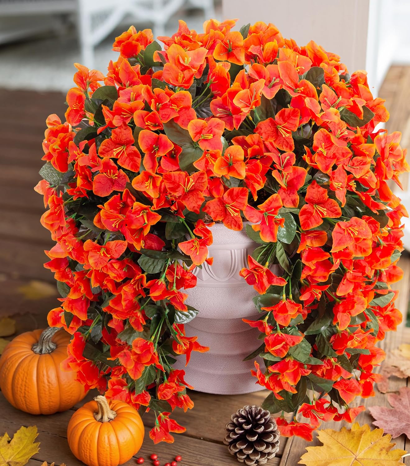 Detalle de Artificial Bougainvillea Faux Flowers (2 Bundles) UV-Resistant Silk Trailing Vines for Outdoor Fall Decor