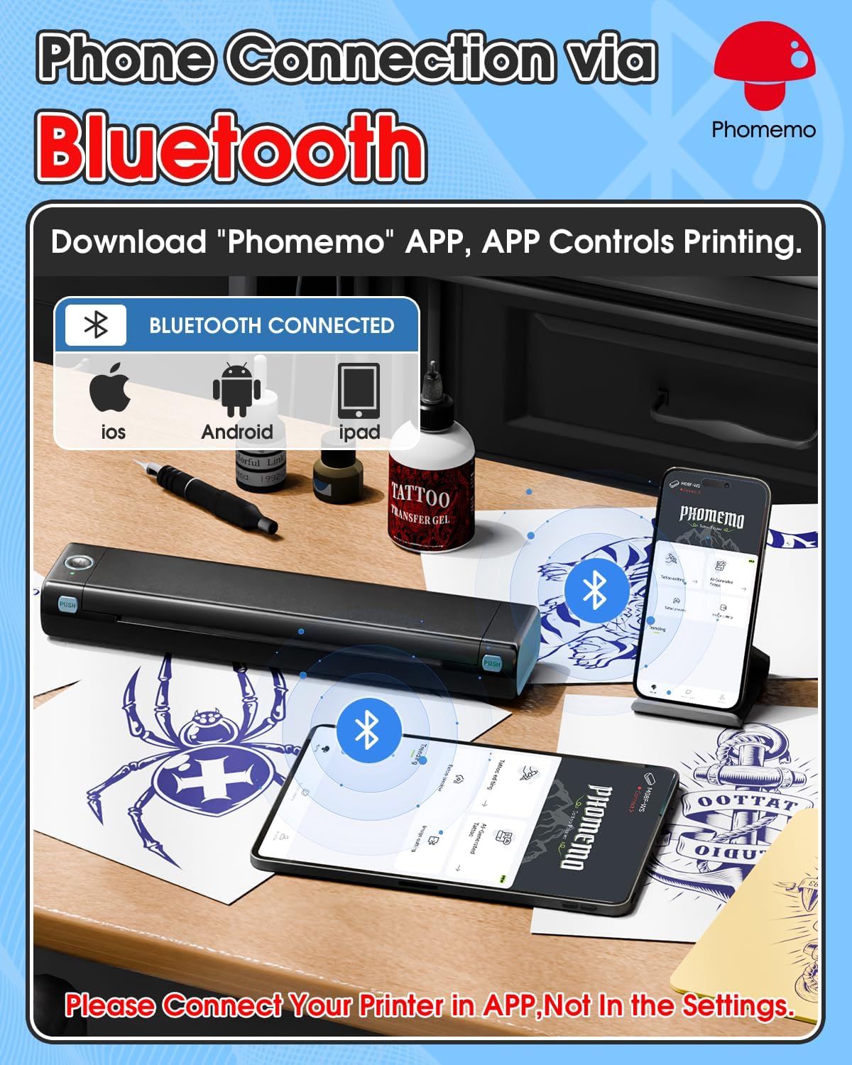 Thumbnail 3 de Phomemo M08F thermocopieur de tatouage portable (imprimante de stencils) avec 10 feuilles de papier