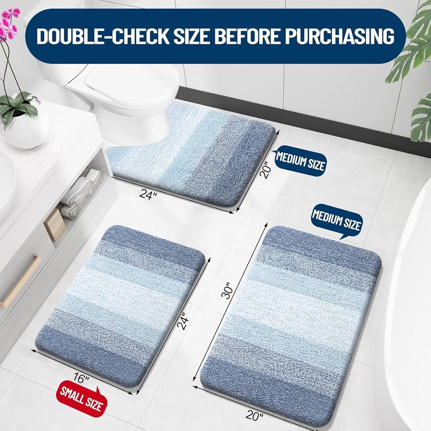 Detalle de OLANLY Bathroom Rugs Set 3-piece, 30"x20"