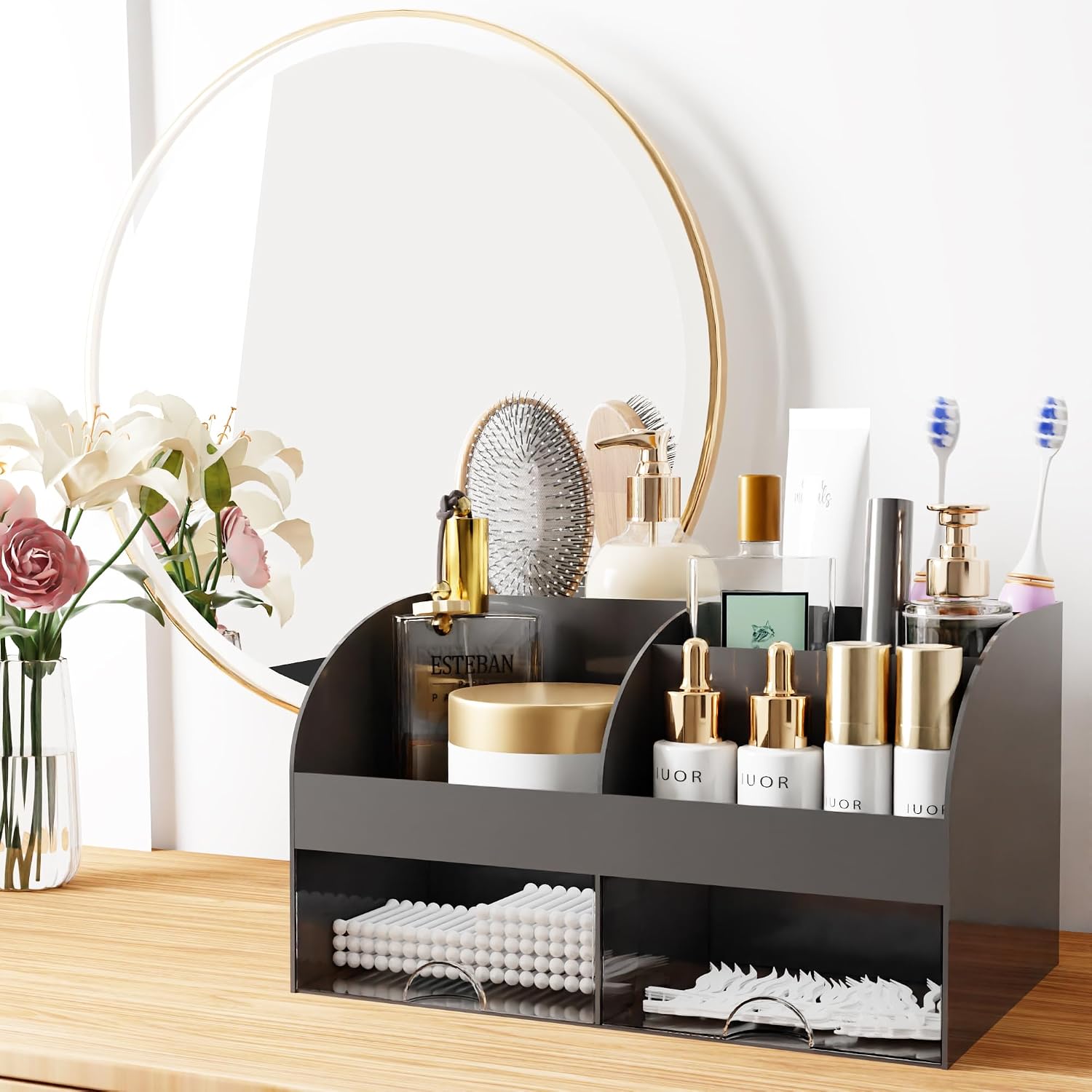Thumbnail 3 de COMFYROOM Makeup Bathroom Organizer, 6 Compartments and 2 Drawers, Black