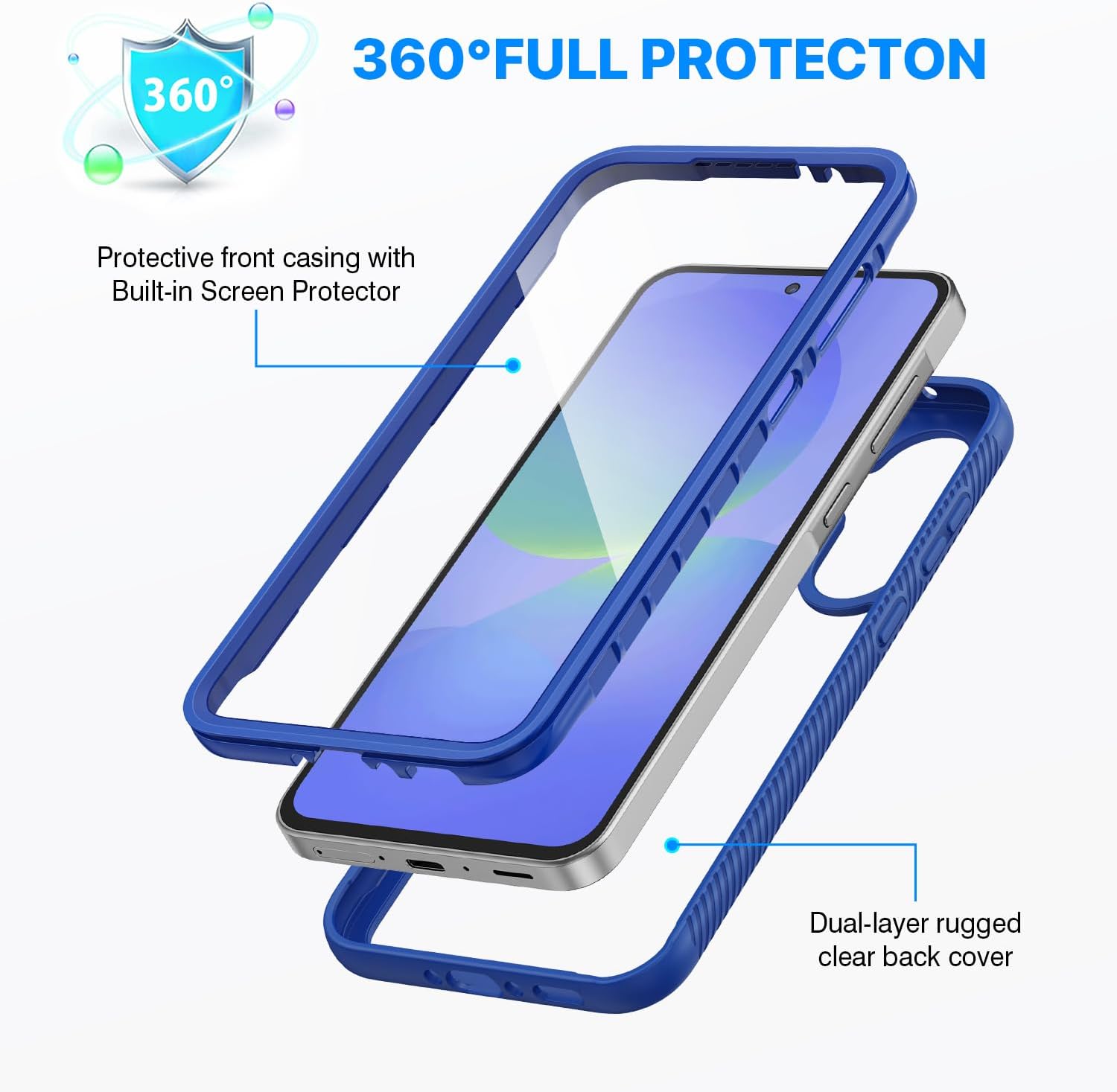 Detalle de CENHUFO Samsung A36/A56/A37 Case with Built-in Screen Protector — 360° Full Body Shockproof Blue