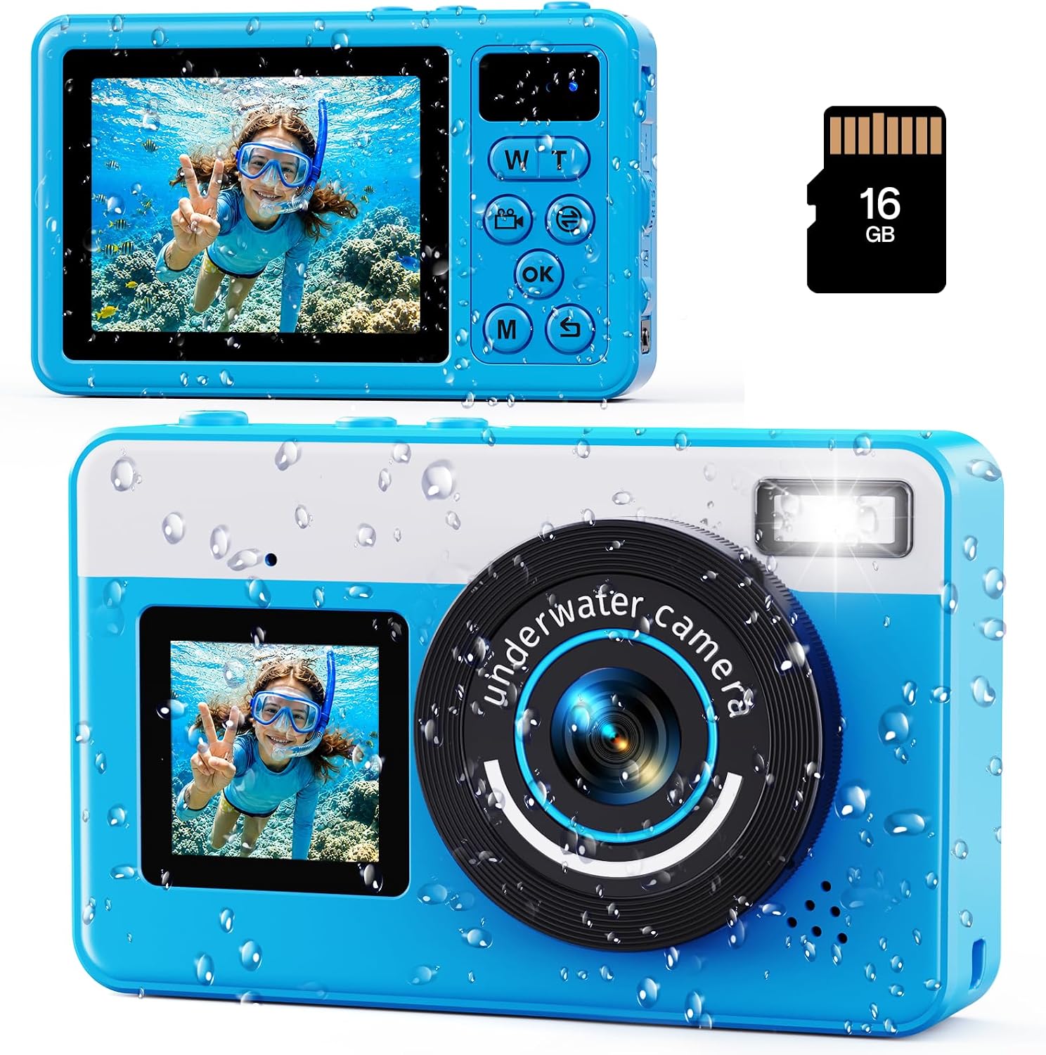 Detalle de Maxmango D70 Unterwasserkamera – 4K, 48 MP, 3 m Wasserdicht, Dual-Screen, 18x Zoom, 16 GB