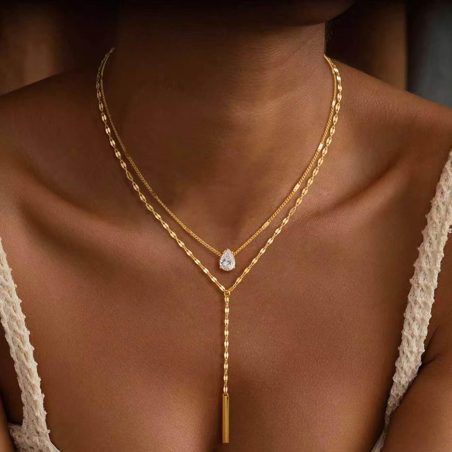 Detalle 2 de Patwes Lariat Necklace 14K Gold Plated