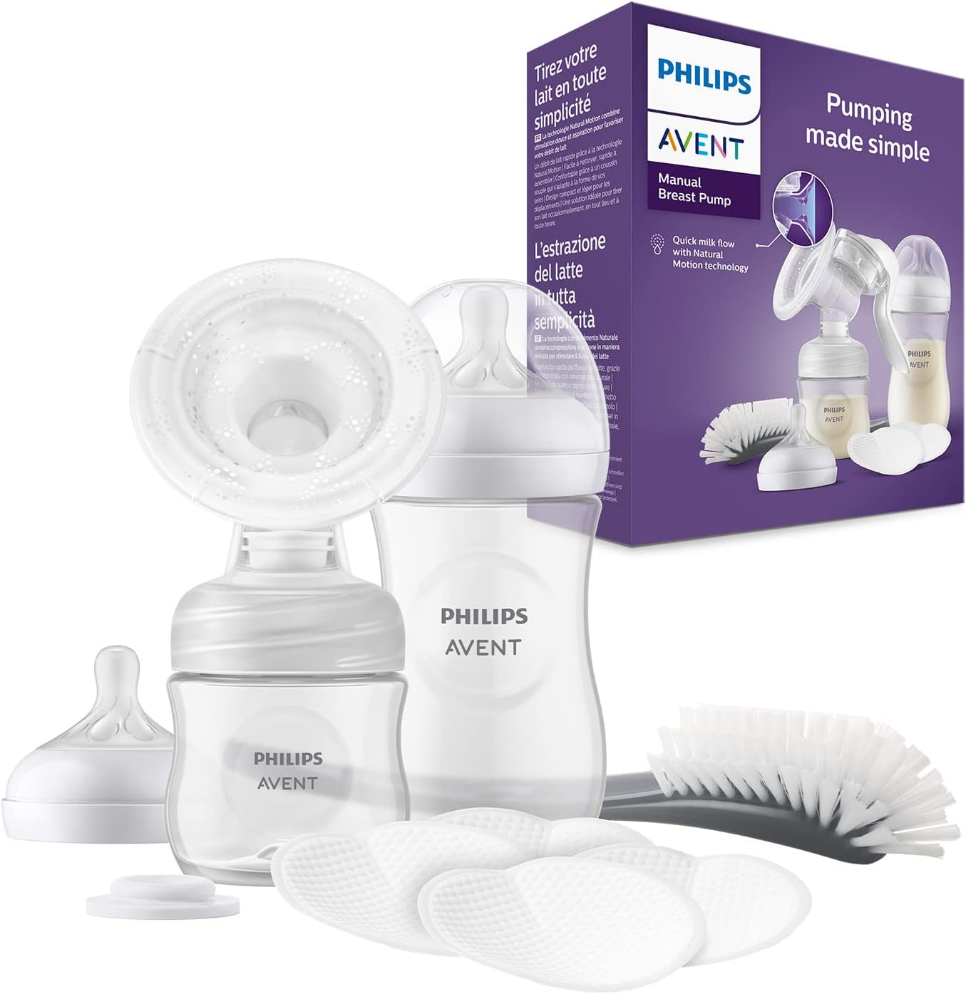 Detalle de Philips Avent Kit allaitement avec tire-lait manuel, 4 coussinets, 260 ml et 125 ml
