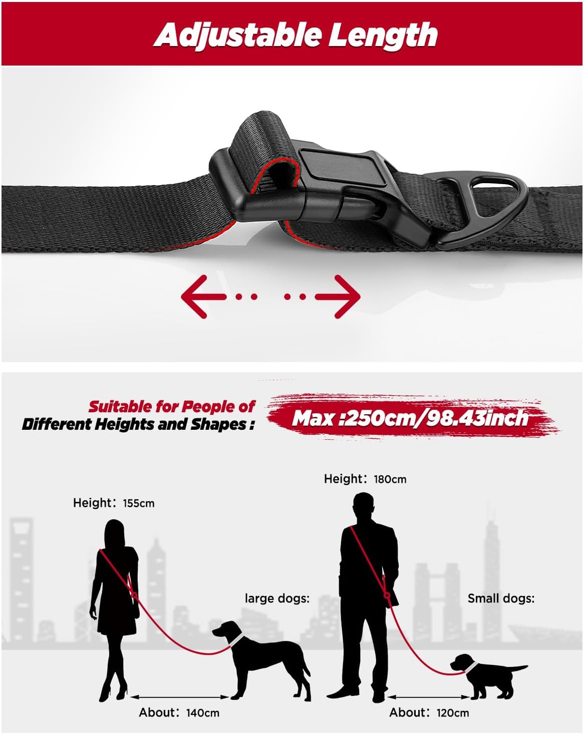 Detalle 2 de Hands Free Dog Lead 2.5M – Adjustable Crossbody Leash with Padded Handle