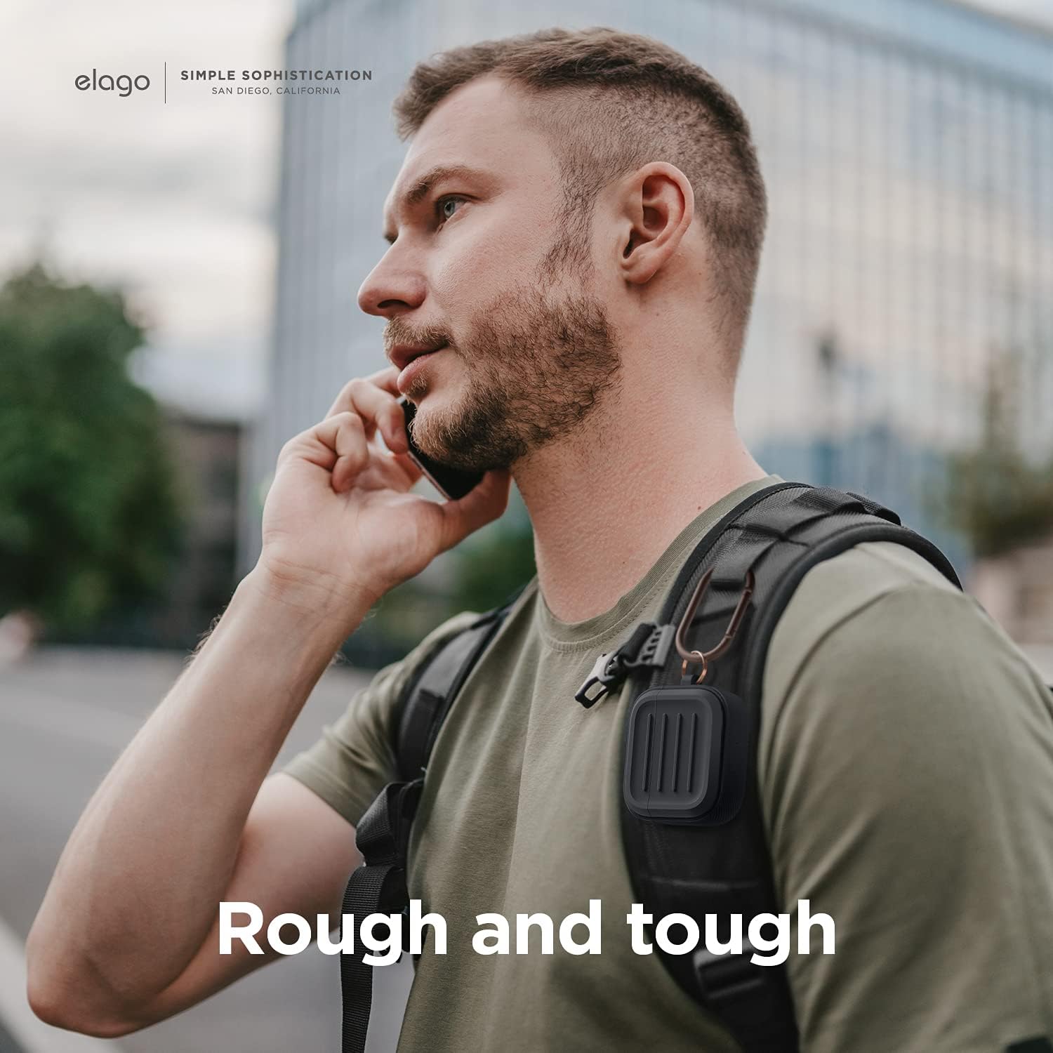 Detalle de elago Coque armée avec porte-clés pour AirPods 3 – recharge sans fil, protection anti-chocs (noir)